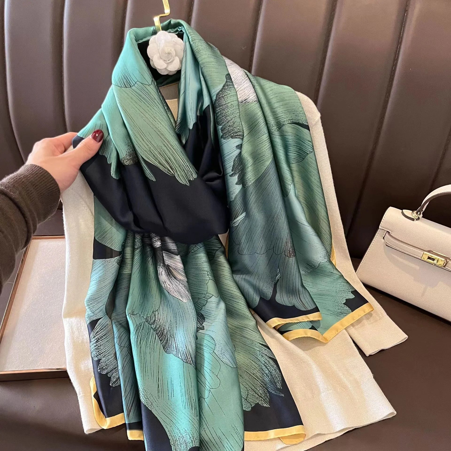 180*90cm Luxury Brand Spring Summer Autumn Women Clothing New Fashion Color matching printed silk scarf lady popular turba 28 180cmx90cm