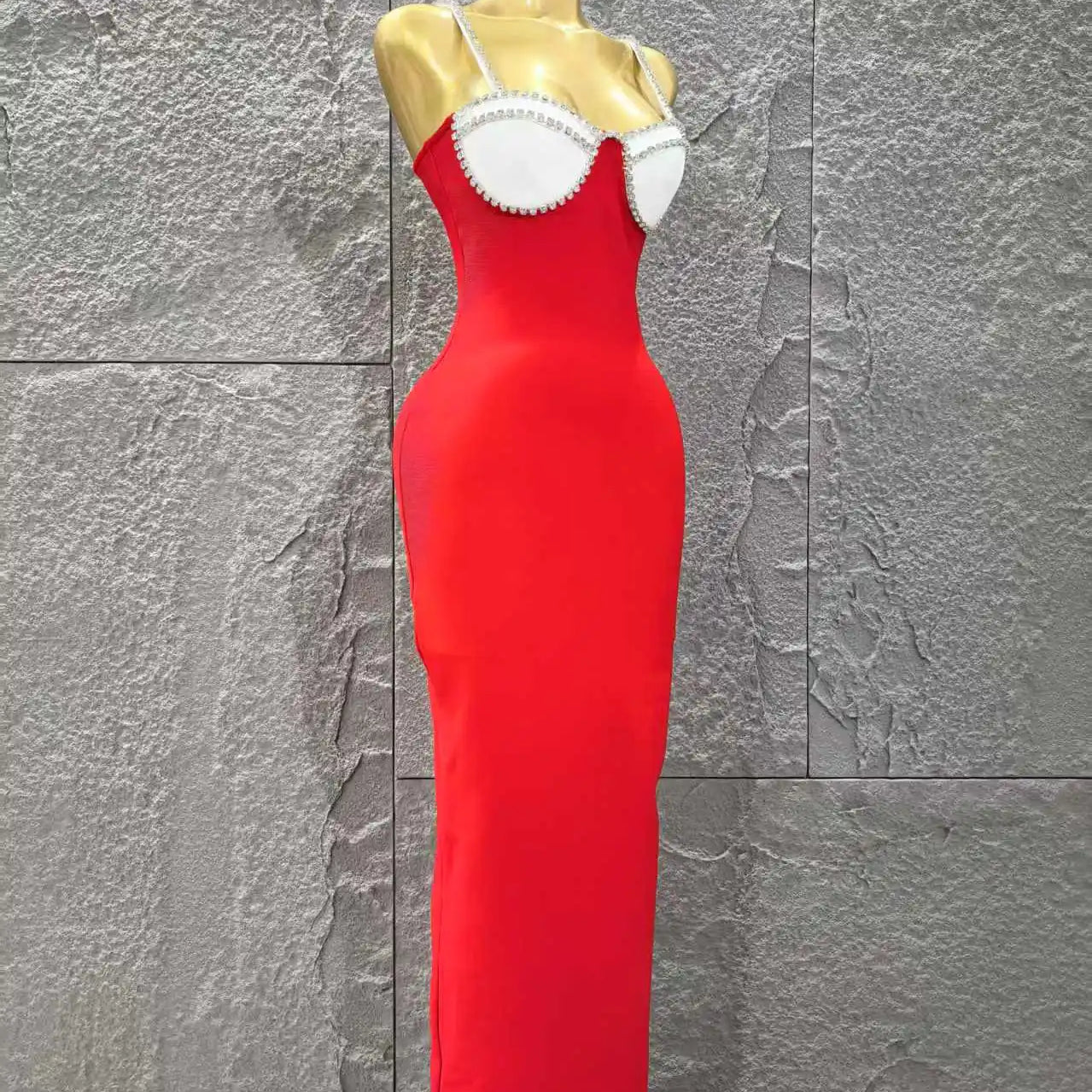 Black Red Color Women Sleeveless Sexy Strap Square Collar Bodycon Long Bandage Dress Celebrate Nightclub Party Red Carpet Dress