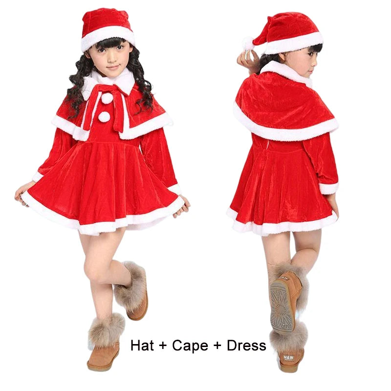 Kids Christmas Costumes Santa Claus Cosplay Clothes Boys and Girls New Years Red Xmas Clothes Christmas Eve Party Clothings 3PCS Christmas Set D