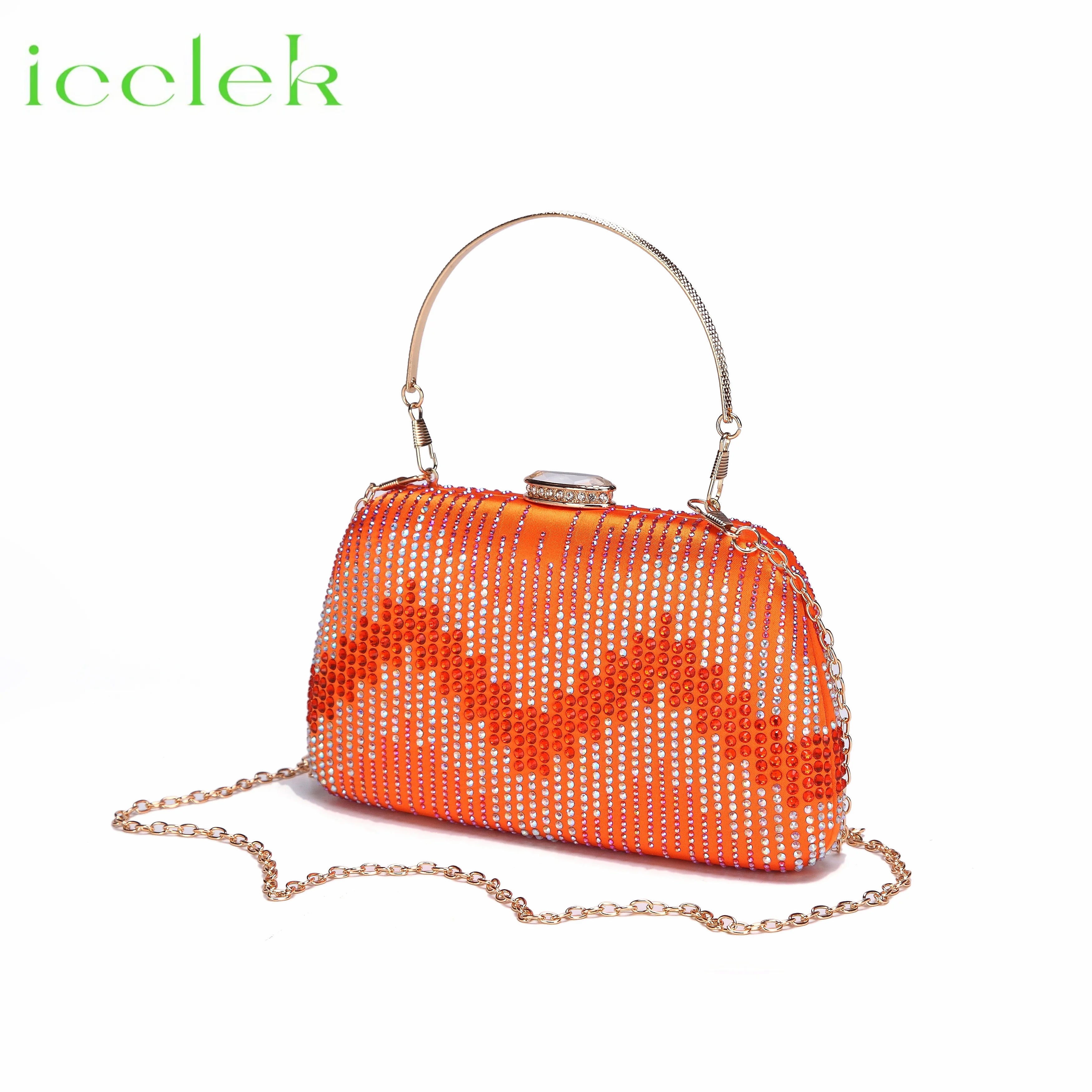 Orange Color Pointed Toe Decorated with Bling Bling Rhinestones Design Ladies Shoes Matching Bag Set For Party