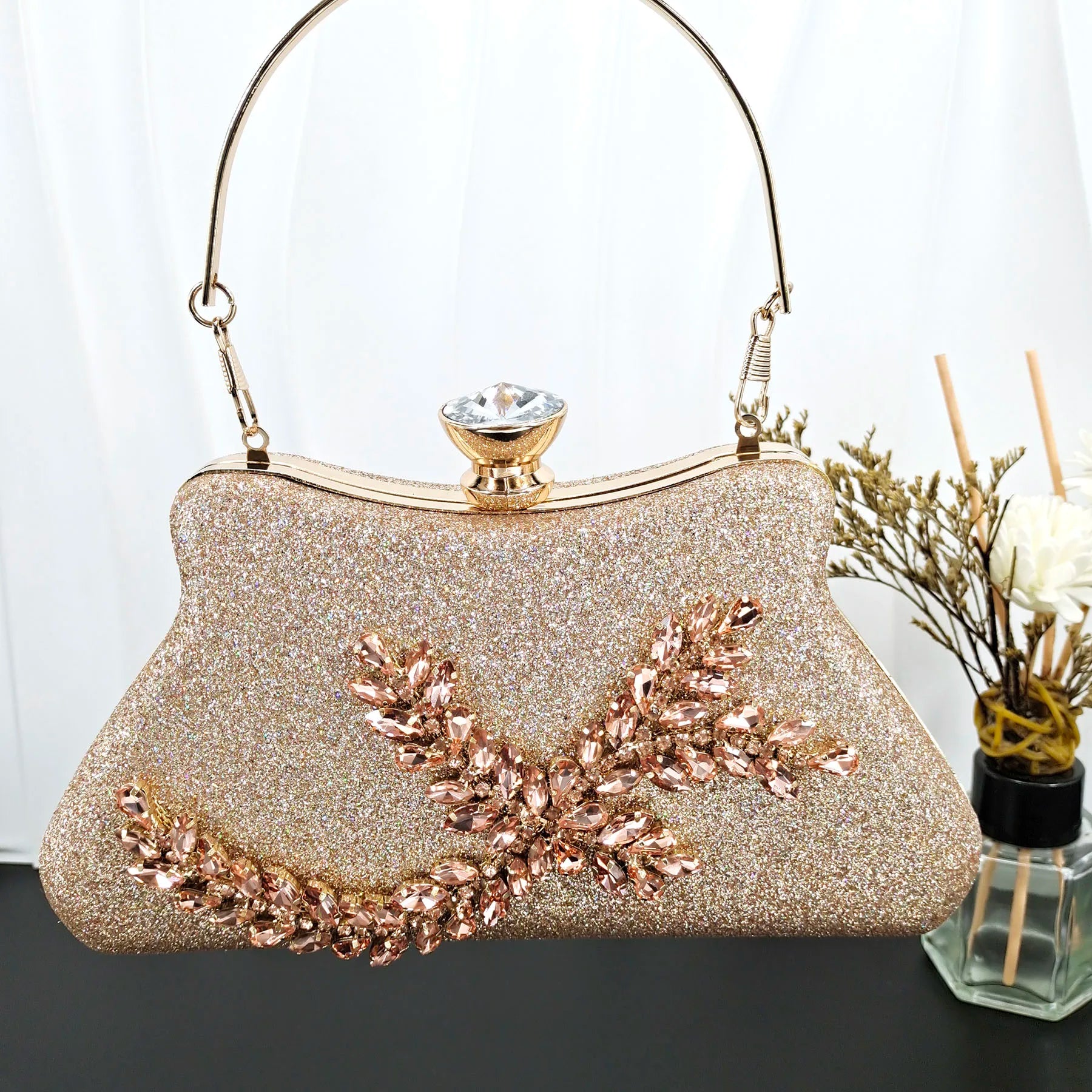 Party Bag With Diamond Design Fashion Ladies Bag Rhinestone Embellished Long Chain Shoulder Bag - Basso & Brooke