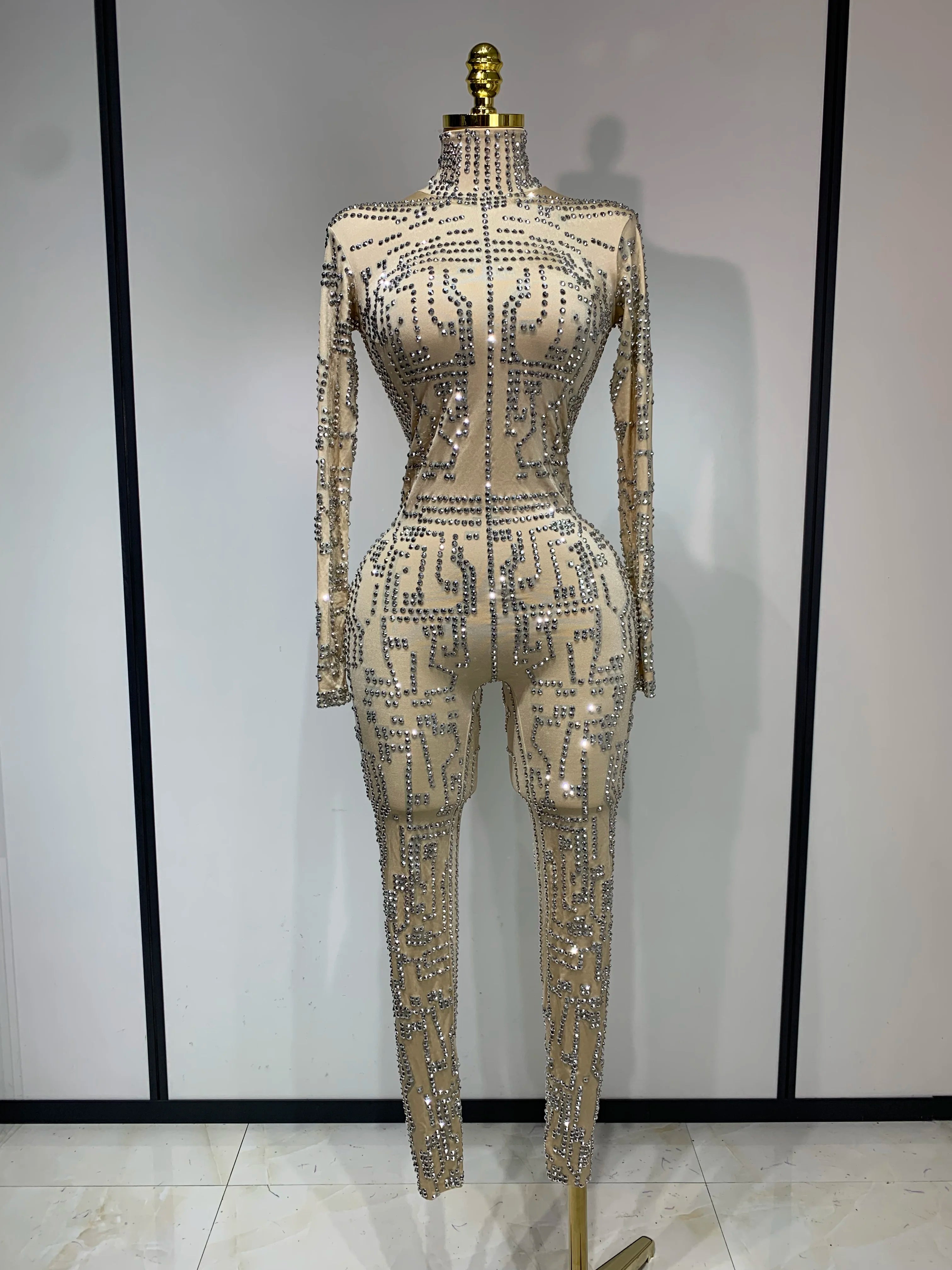 Shining Rhinestones Jumpsuits for Women Sexy Stretch Dance Jumpsuit Birthday Party Nightclub Stage Wear Drag Queen Costumes