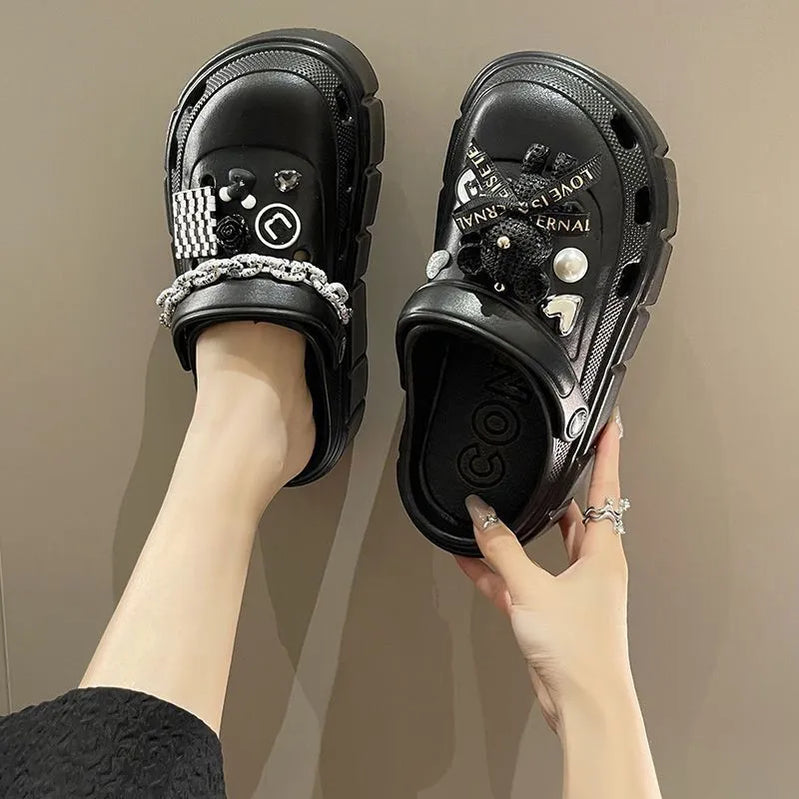 Platform Slippers Summer Women's Sandals 6cm Wedges Ladies Outdoor Clogs Thick Street Beach Slides Girls Flip Flops Garden Shoes black DIYchainbear