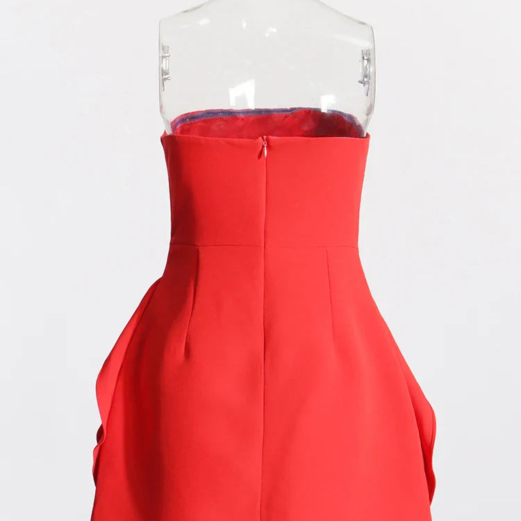 TWOTWINSTYLE Solid Sexy Patchwork Appliques Dress For Women Strapless Sleeveless High Waist Spliced Zipper Mini Dresses Female