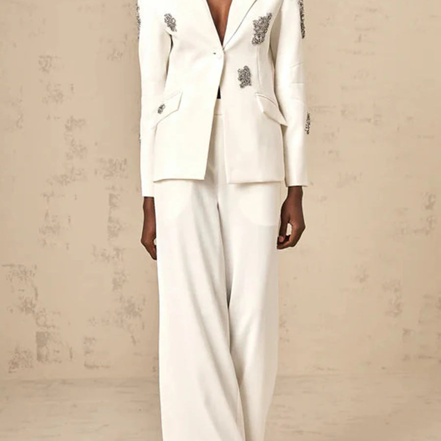 TWOTWINSTYLE Solid Fashion Two Piece Set for Women Notched Spliced Pockets Blazer High Waist Wide Leg Pants Female Clothing New