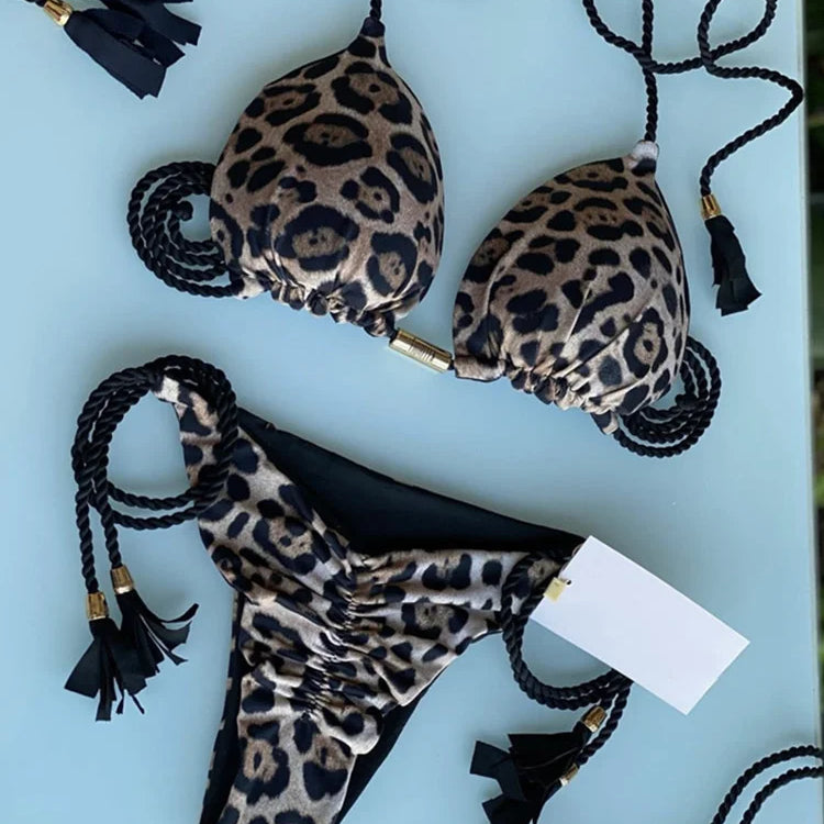 New Women Bikini Backless Rope Triangle Swimsuit Multicolor 8250