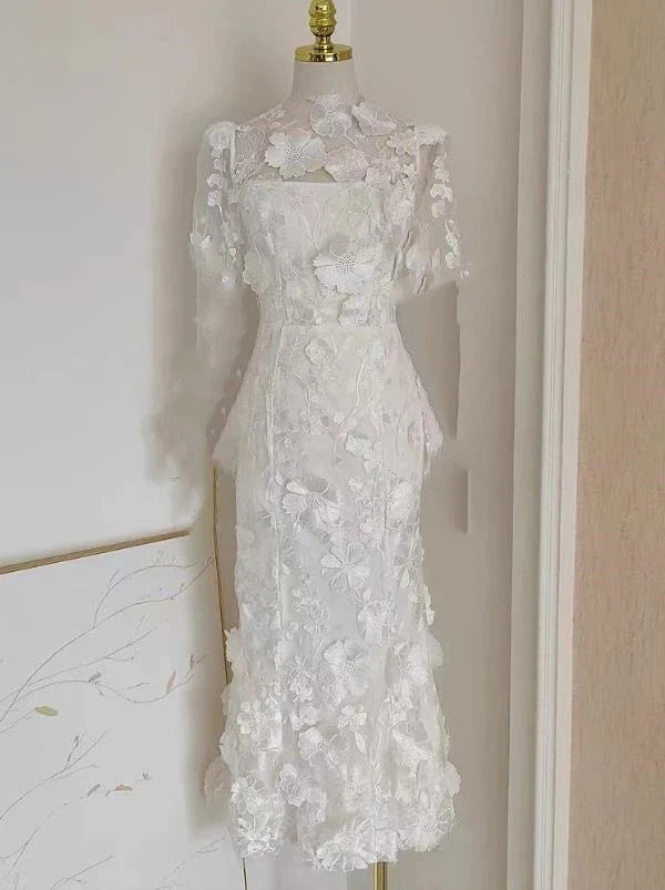 JAMERARY Runway Spring/Summer New Mesh 3D Flower Embroidery Perspective Evening Prom Dress Women Holiday Robe Vestido Party rou white shorslee