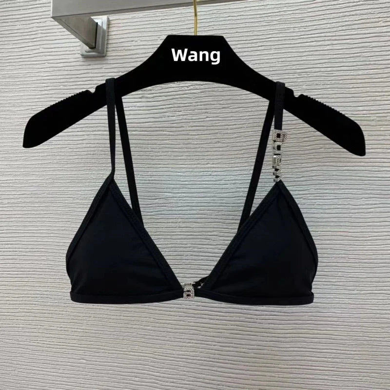New Rhinestone Letter Wang Beach Bikini Luxury Brand Designer Y2K High Quality Fashion Sexy Women's Beach Bikini Duo Set