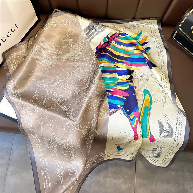 Square 100% Real Silk Scarf Women Bufanda Shawls Wraps for Lady Neckerchief Natural Foulard Femme Bandana Scarves Pashmina 2023 18208-Champagne 68x68cm