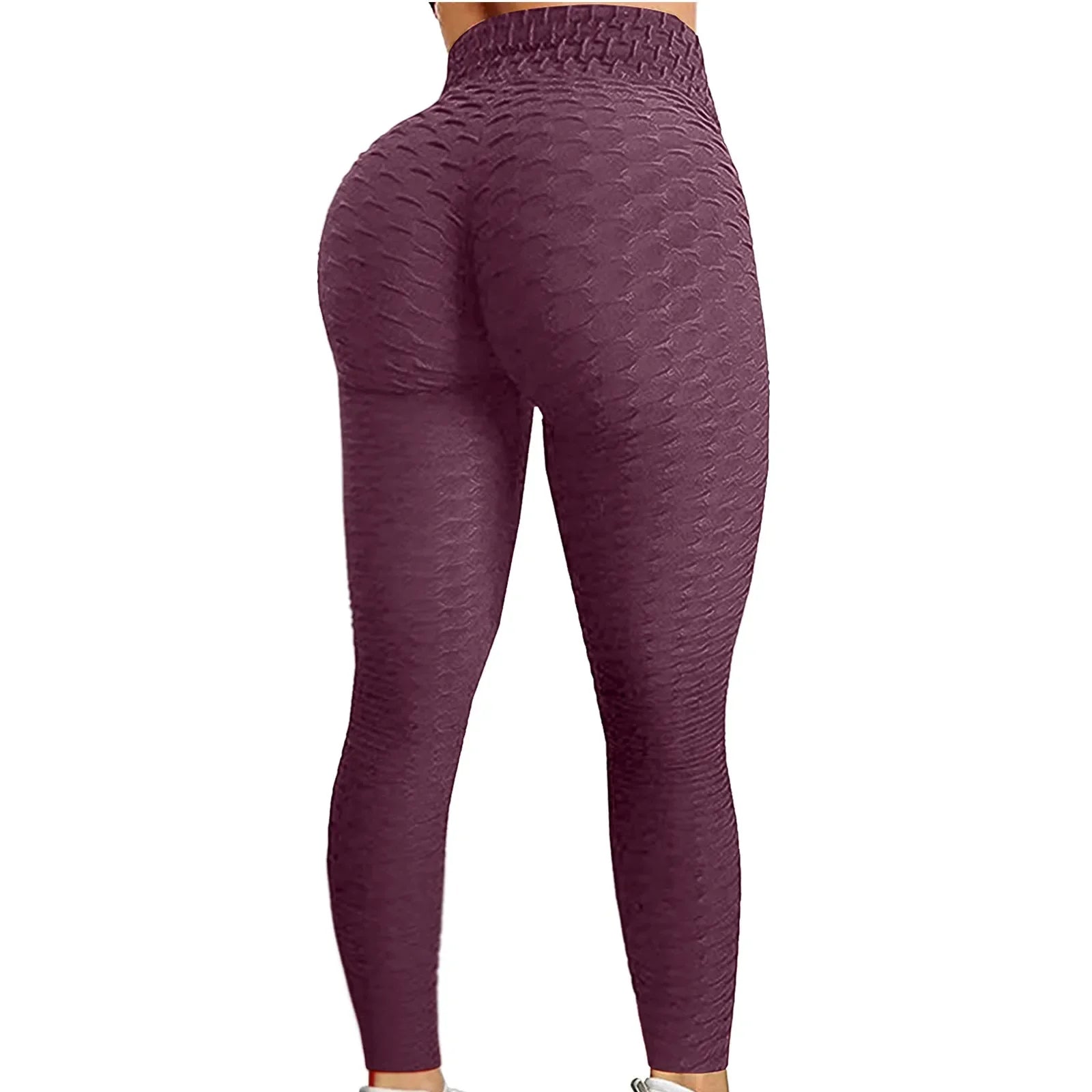 Women's Bubble Hip Lifting Exercise Fitness Running High Waist Yoga Pants Wine