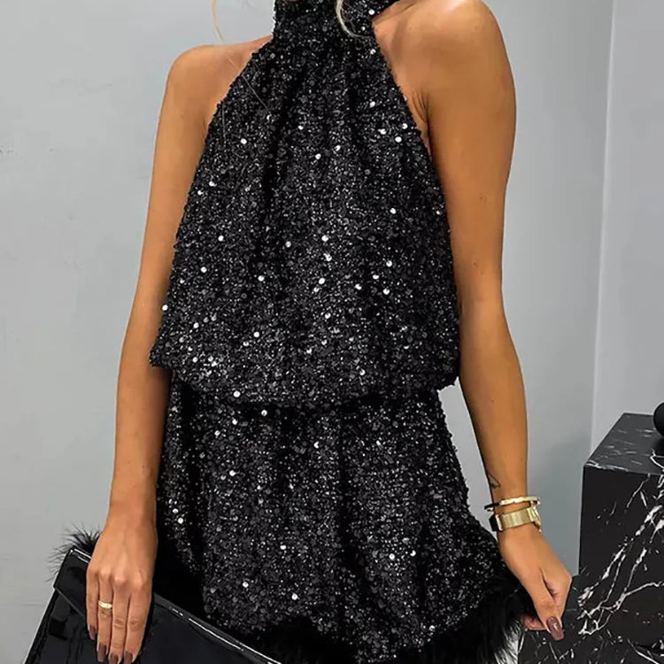 Sexy Party Club Tassel Patchwork Lady Dress Halter Sleeveless Slim Women Summer Dress Chic Off Shoulder Casual Lacing Up Dress