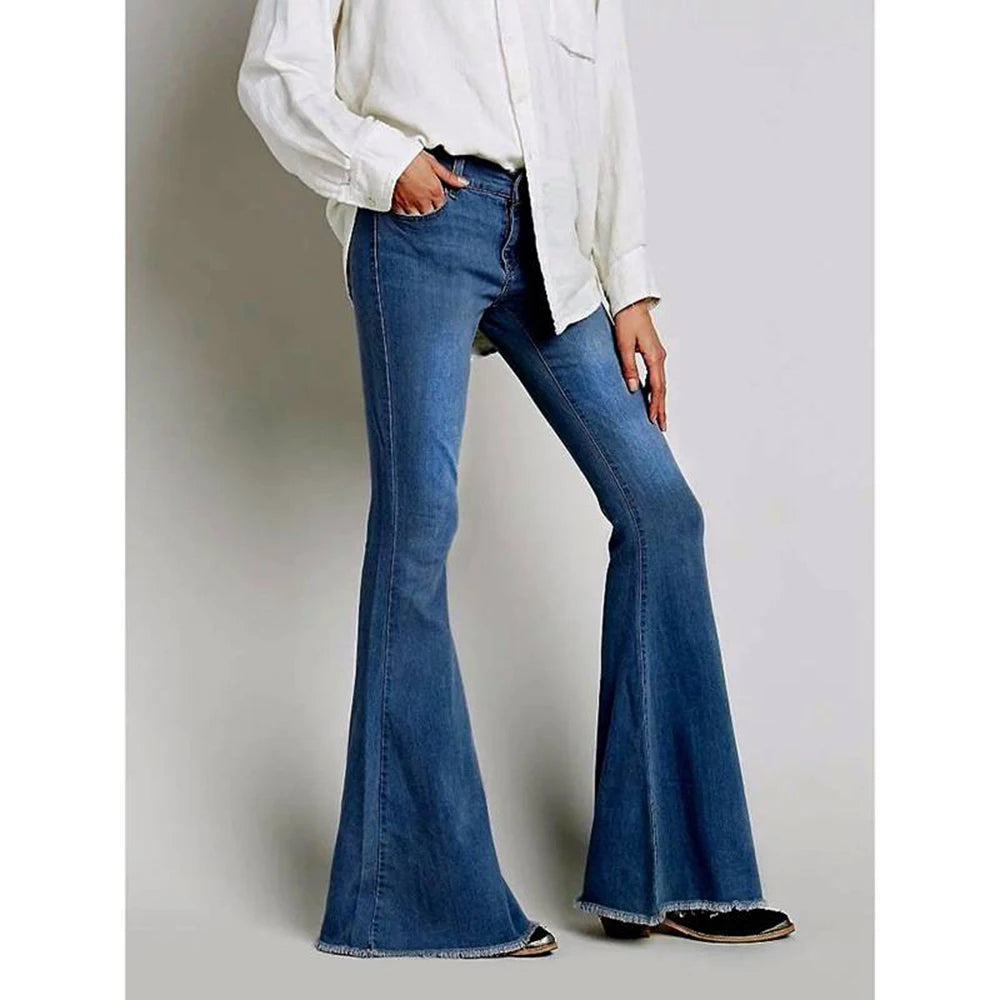 Denim Women Pants Autumn And Winter Wide Leg Flare Pants High Waist Slim Jeans Female Office Lady High Street Long Trousers