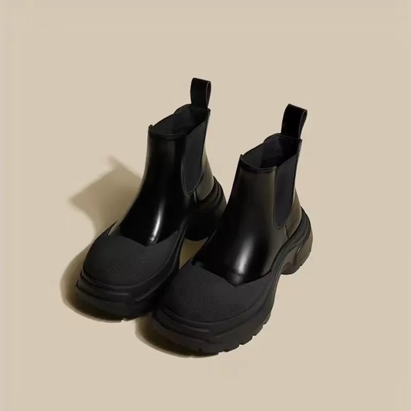 Women Ankle Mid Heels Chelsea Boots Gladiator Motorcycle Boots New Trend Winter Fashion Goth Shoes Walking Zapatos Mujer Black