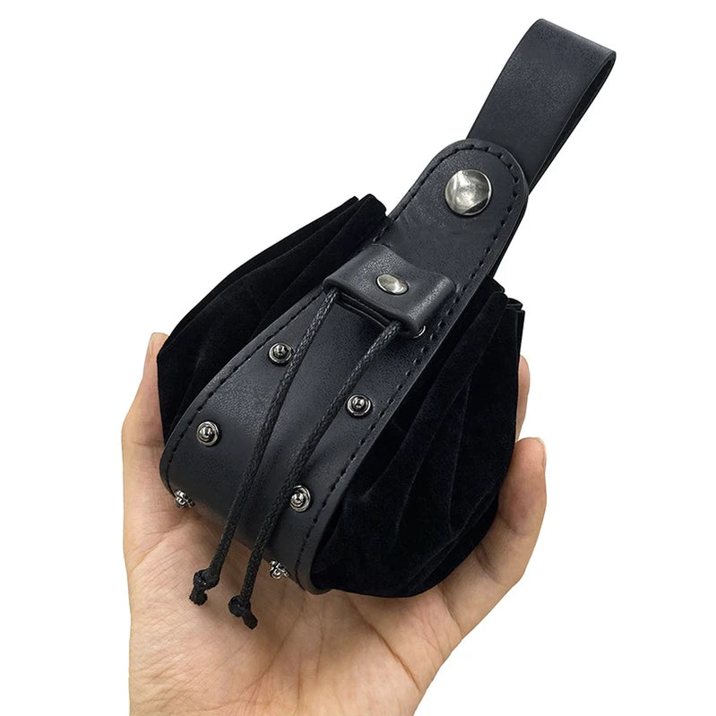 Unisex Medieval Vintage Money Pouch Bag Fanny Pack Belt Costume Props Faux Leather Cosplay Drawstring Bag Portable Coin Purse Black2
