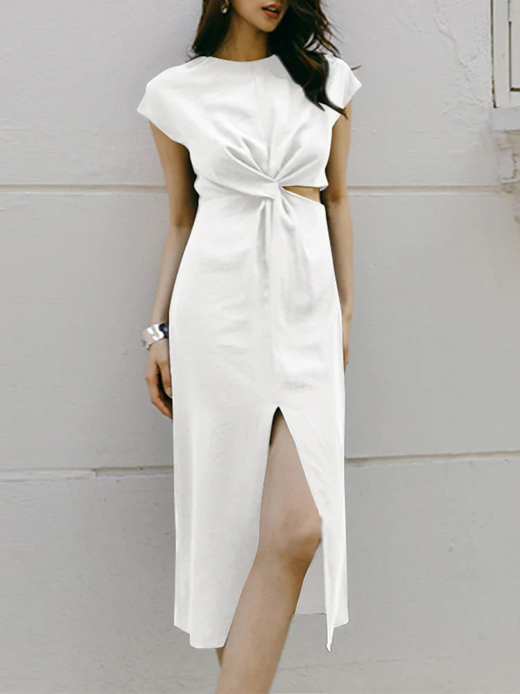 Summer O Neck Sleeveless Zipper Sundress ZANZEA Women Elegant Solid Dress Casual Sexy Split Midi Vestidos Work OL Robe Sarafans WHITE