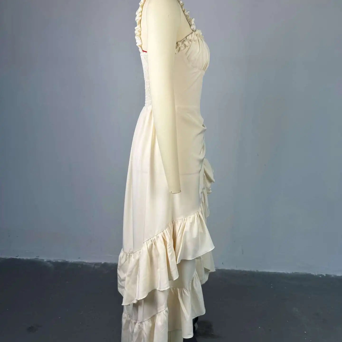 CM.YAYA Women Strap Slash Neck Cascading Ruffles Drawstring Ruched Up Long Maxi Dress 2025 Birthday Evening Sexy Dresses Vestido