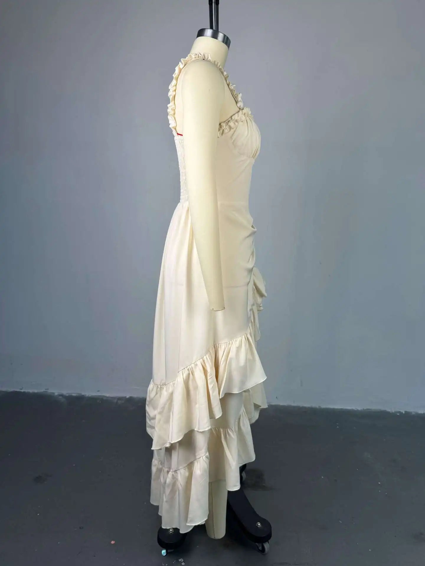 CM.YAYA Women Strap Slash Neck Cascading Ruffles Drawstring Ruched Up Long Maxi Dress 2025 Birthday Evening Sexy Dresses Vestido