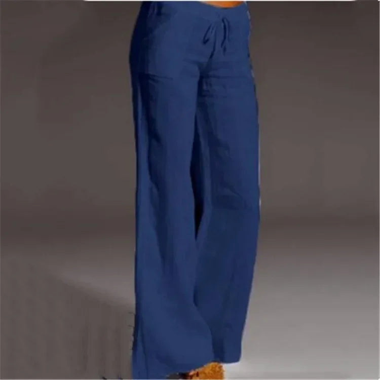Summer Cotton Linen Women's Pants Oversize Black Wide-leg Pants Casual Pants Female Trendy Loose Fashion Trousers Ladies blue