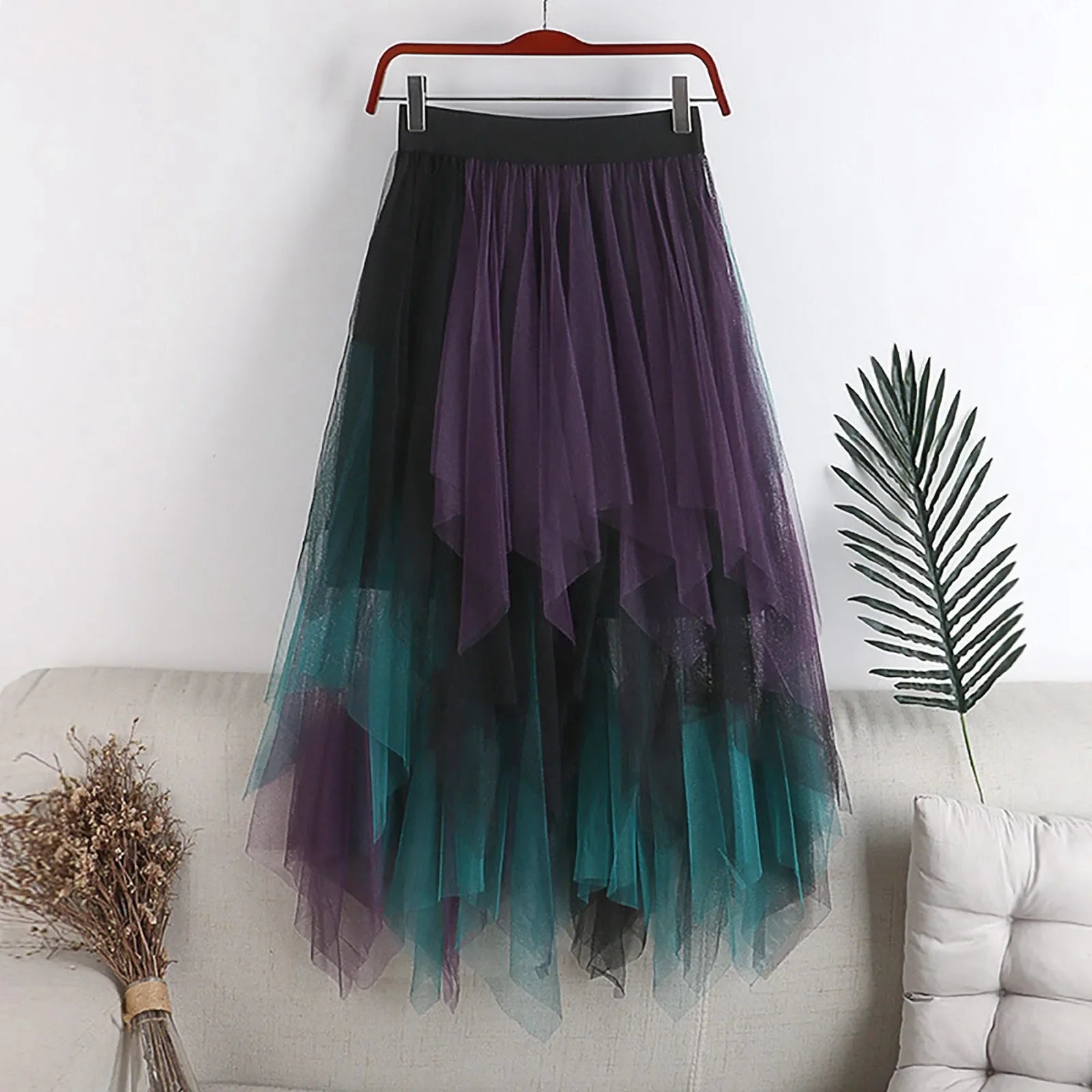 Women Skirt Waisted Slimming Multi Layer Irregular Mesh Stitching Cake Skirt Mid Length Half Korean Fashion Faldas Luxury Party Purple One Size