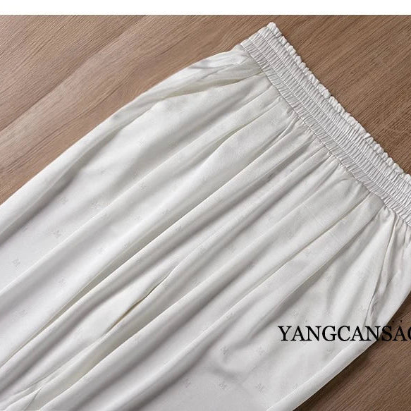 Women's Fashion New 24MM 93%Natural Mulberry Silk Versatile Jacquard Elastic Solid Color Satin Elastic Waist Casual Harlan Pants