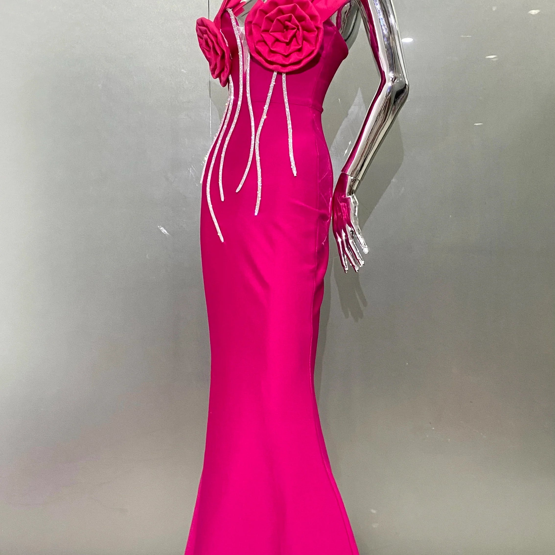 Rosered Color Women Sexy Florals Off the Shoulder Bodycon Bandage Long Dress Celebrate Evening Party Birthday Dress Outfit