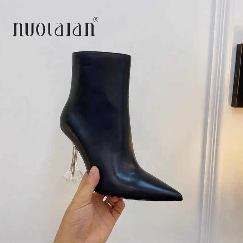 Ankle Boots Women Quality Pointed Toe Boots Female Fashion Short Boot Black High Heels Women Shoes Big Size 42