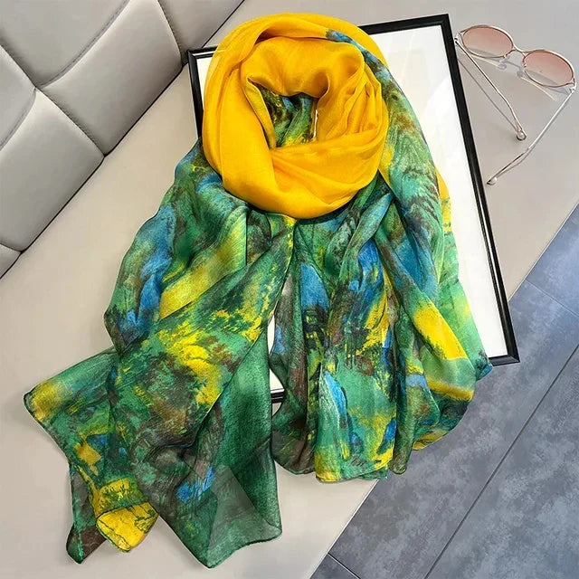 Silk Scarf Foulard Female Headbanda Luxury Hijab Women Soft Warm Pashmina Beach Scarves Echarpe Shawl Large Wrap Echarpe Bandana see chart 47