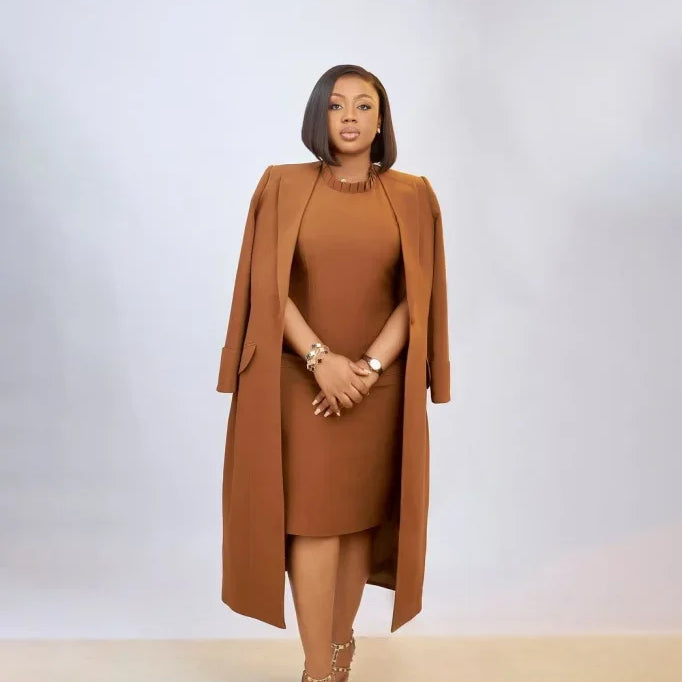 CM.YAYA Women's Set Full Sleeve Long Blazer Coat+ Long Dress Suit 2025 Winter Streetwear Two 2 Piece Set Africa OL Work Outfits