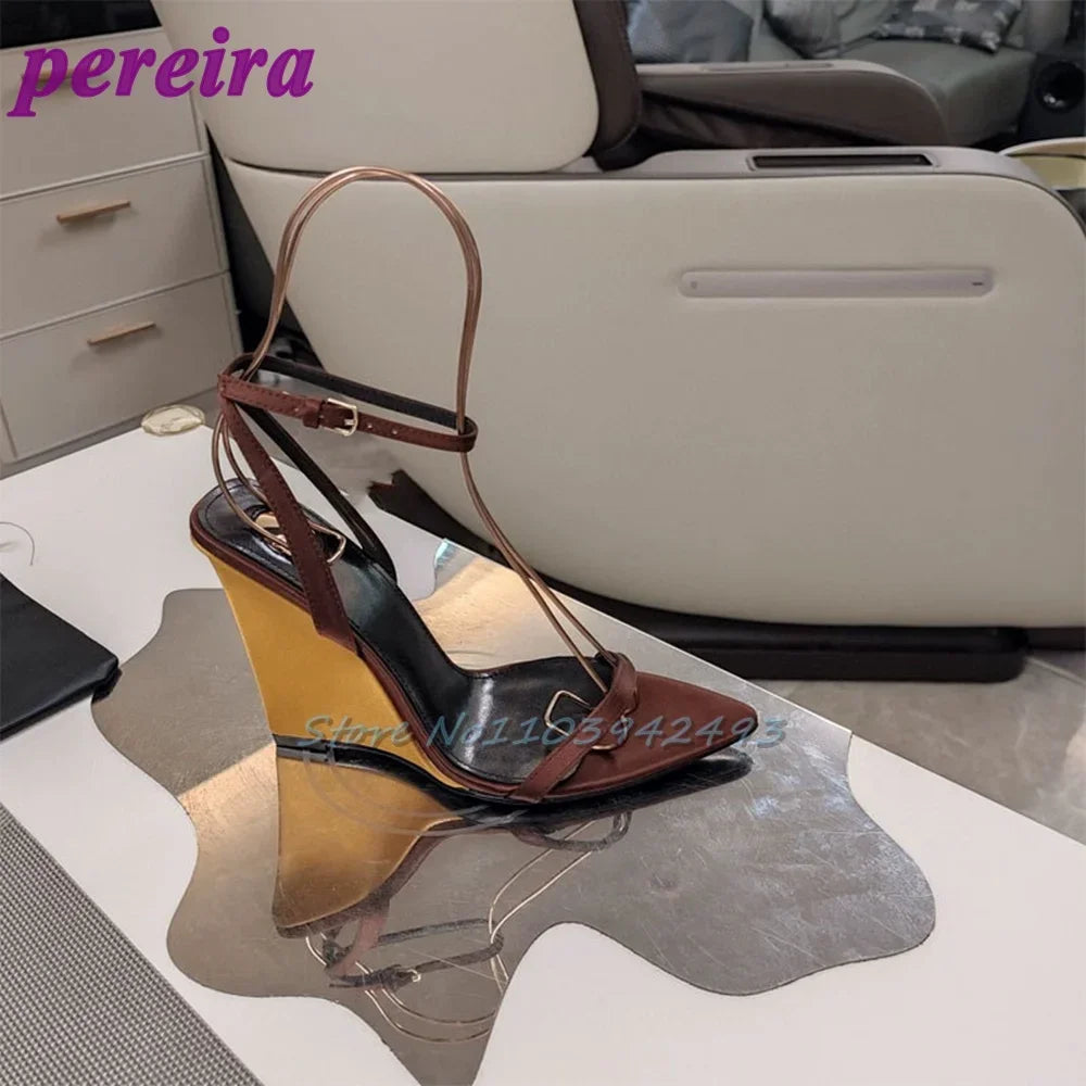 Blue Patent Leather Heeled Sandals Open Toe Shallow Zapatos De Mujer One Strap Luxury High Heels Designer Wedges Shoes 2025