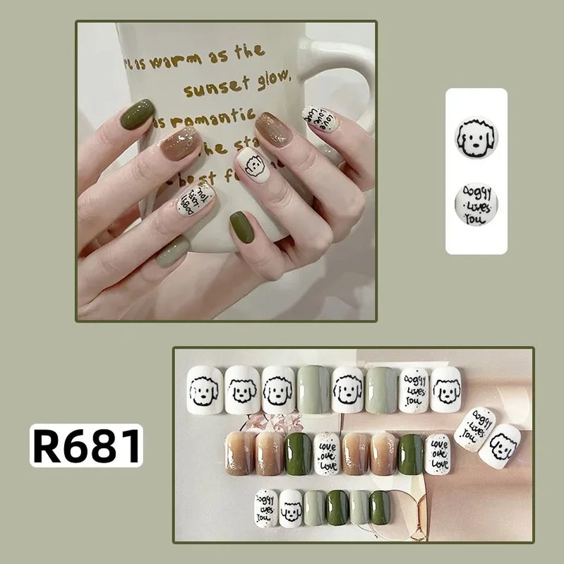 24Pcs/set French Gold Border Nail Elegant&Trendy Wearable Nails for Women Girl New Edition Removable Nail