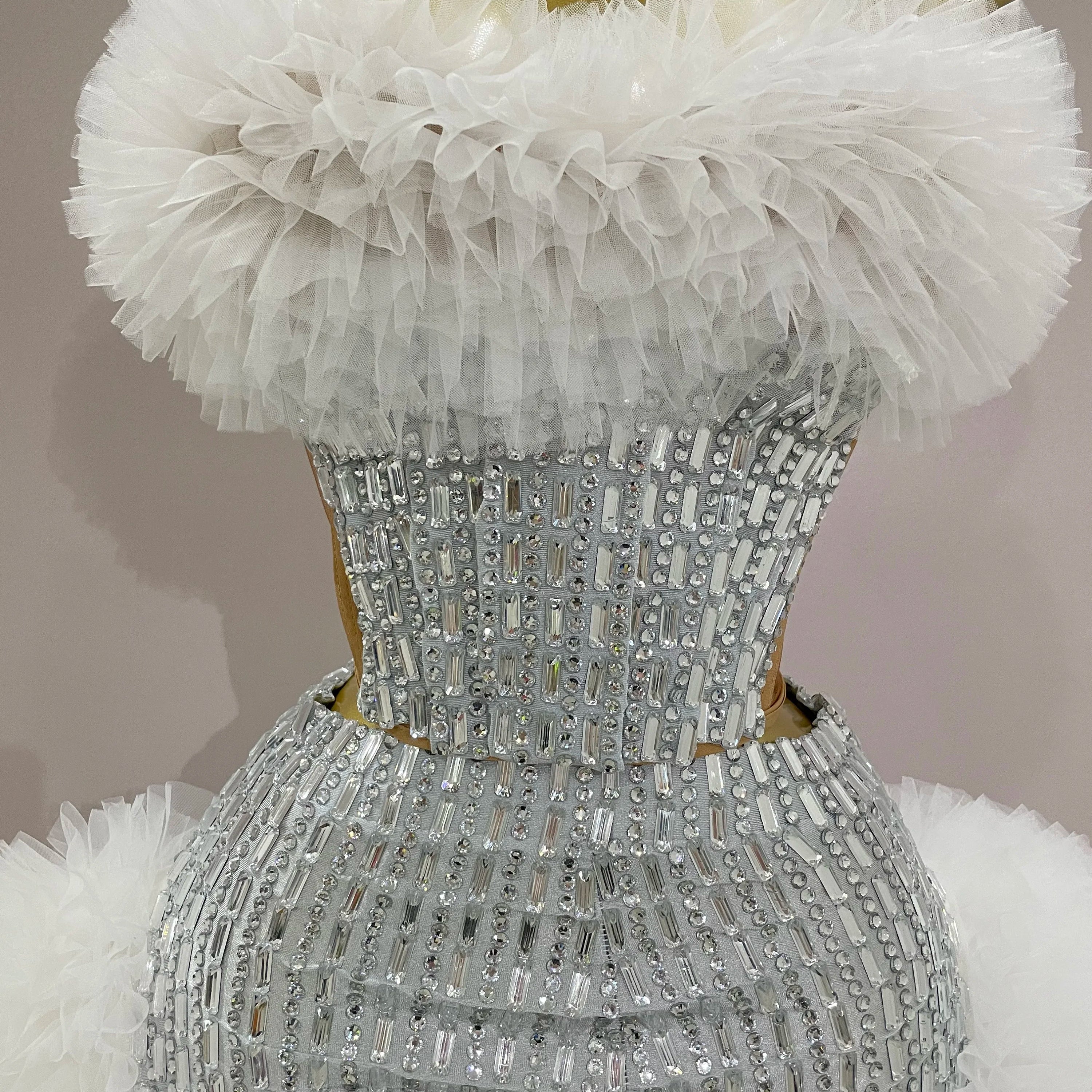 Sparkly Rhinestone Sexy Strapless Tops Skirt 2 PCS Set 2025 Women Celebrate Evening Prom Birthday Dress Nightclub Stage Outfit