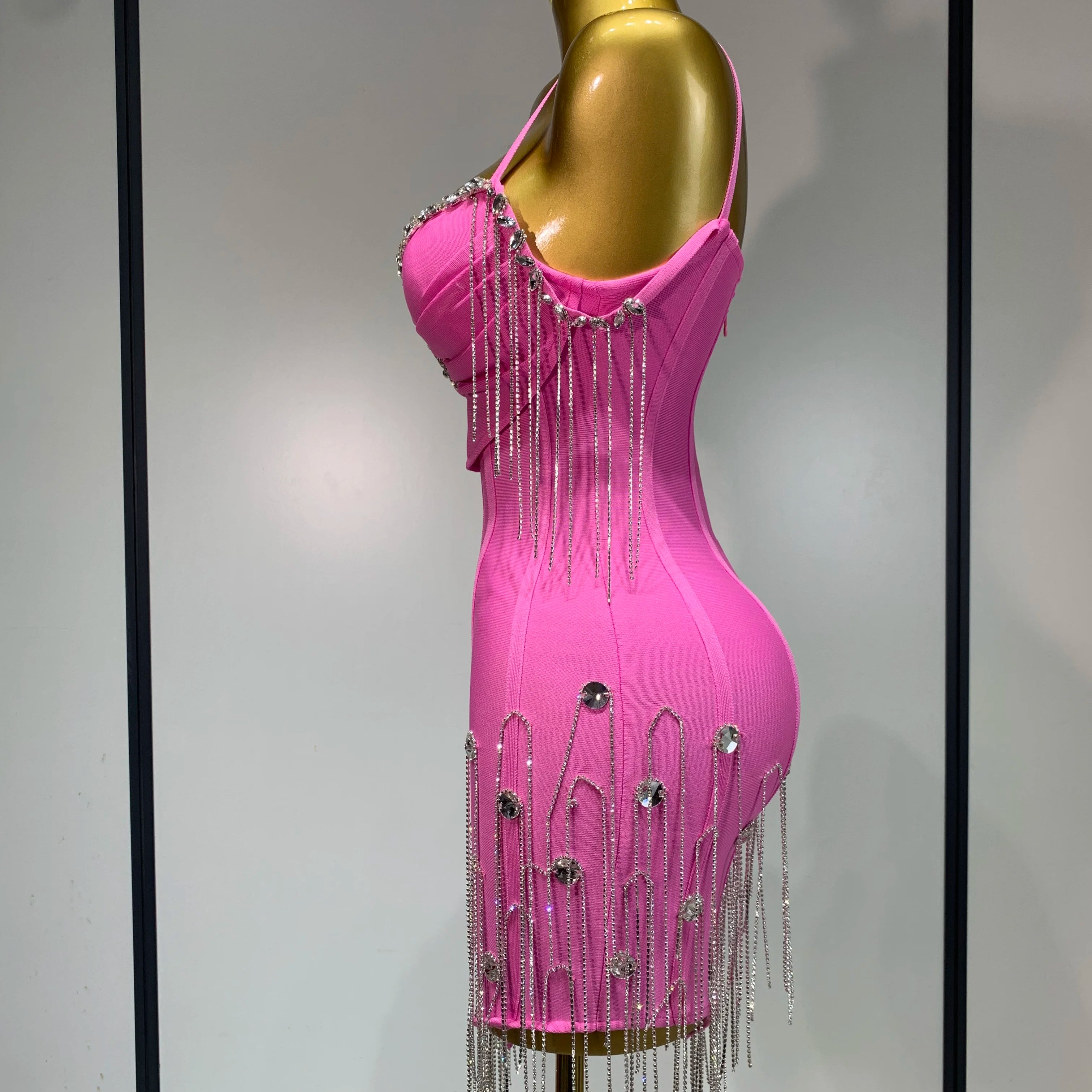 Sexy Backless Spaghetti Strap Bodycon Sleeveless Bandage Dress Elegant Prom Gown Club Evening Party Luxury Birthday Dresses