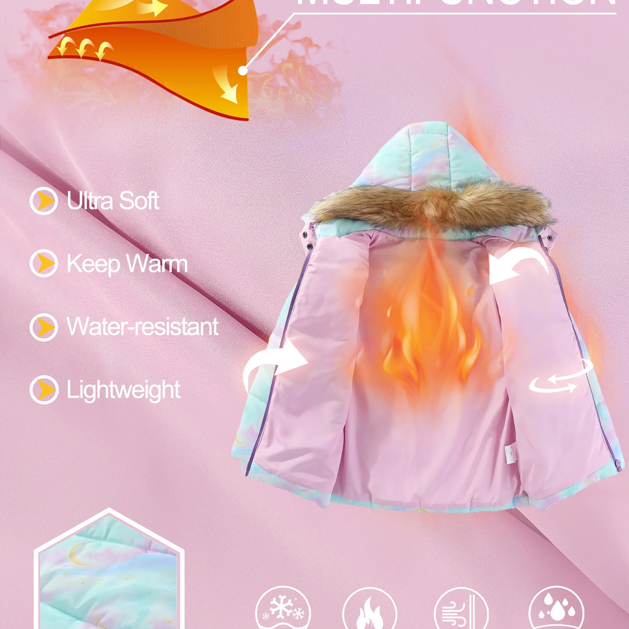 4-7T Kids Girls Ski Suits Winter Warm Coat Jackets Pants Snowboard Skiing Suit Set Snow Suits Thick Cotton Padded