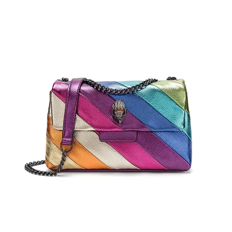 Regnbue håndtaske patchwork crossbody taske skulder taske kvinders brand designer mode trend luksus håndtaske pu skulder taske