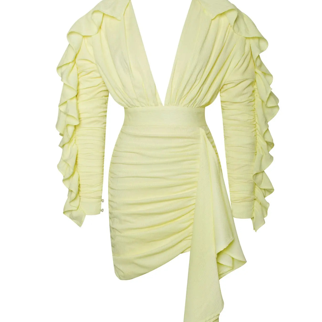 Yellow Green Women Butterfly Sleeve Sexy Deep V-Neck Bodycon Mini Dress Fashion Nightclub Party Dress