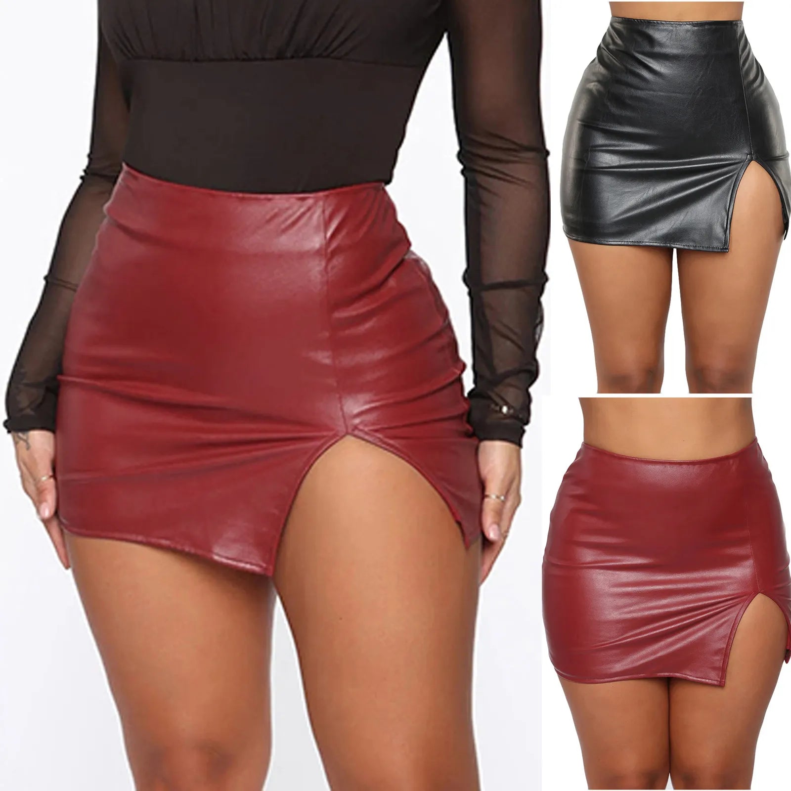 Leather Night Clubwear Skirts Women Summer Solid Color PU Zipper Sexy Hip Leather MIni Short Skirts Y2K Faldas Mujer Moda