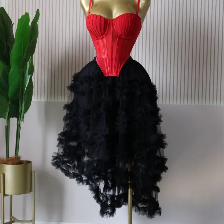 CM.YAYA Women's Dress Set Tunic Irregular Crop Top and Irregular Ball Gown Maxi Long Skirt Suit 2025 Two 2 Piece Set Outfits