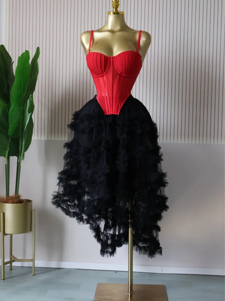 CM.YAYA Women's Dress Set Tunic Irregular Crop Top and Irregular Ball Gown Maxi Long Skirt Suit 2025 Two 2 Piece Set Outfits