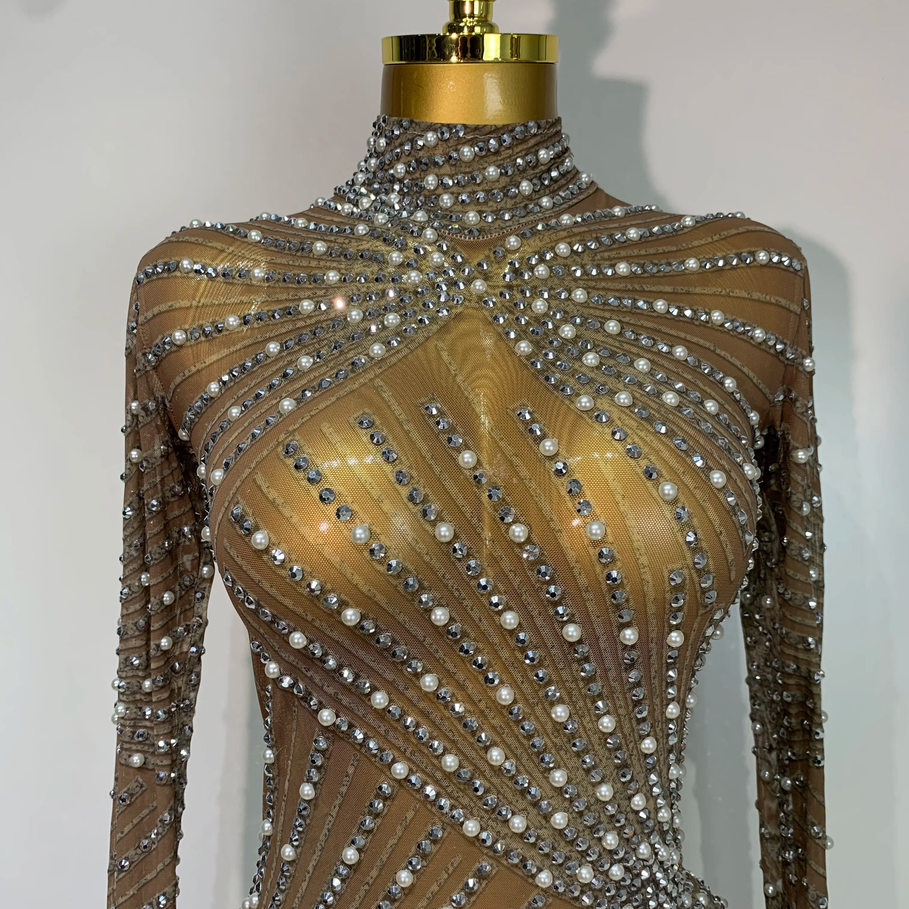 Luxury Rhinestone Tight Short Dress Women Long Sleeve Evening Party Prom Gown Birthdy Nightclub Performance Costume Stage Outfit