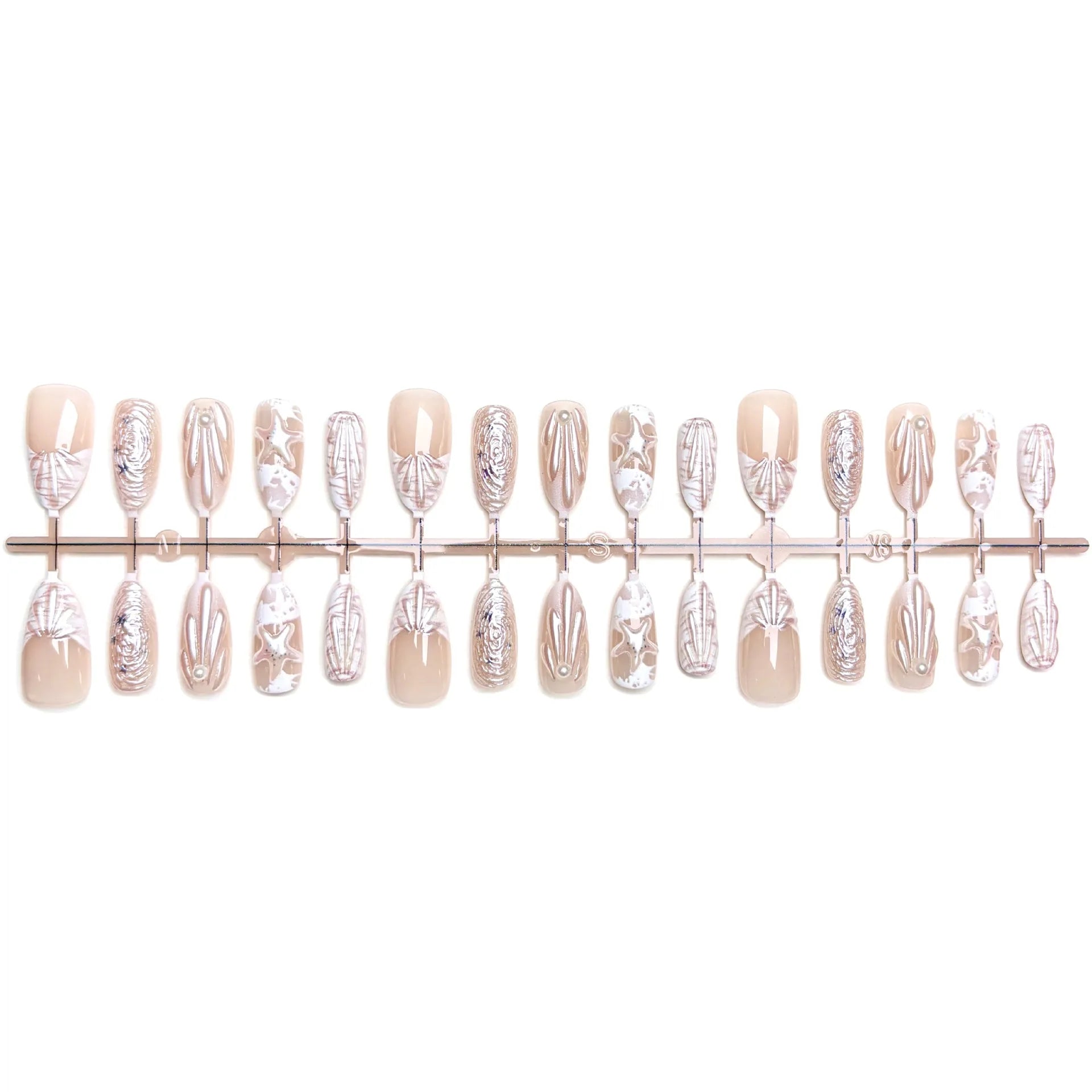 24pcs White Ocean Shell 3D Summer Press on Nails Starfish Fake Nails Full Cover Wearable False Nails