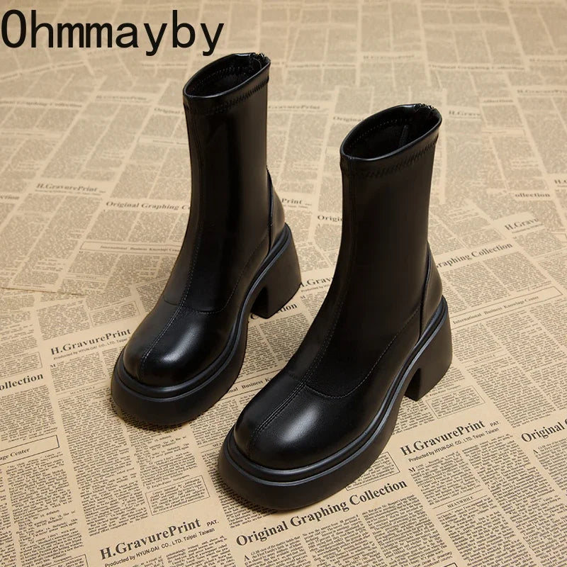 Winter Short Boots For Women Fashion Back Zippers Ankle Boots Female Elegant Square Heel Women's Knight Bootties