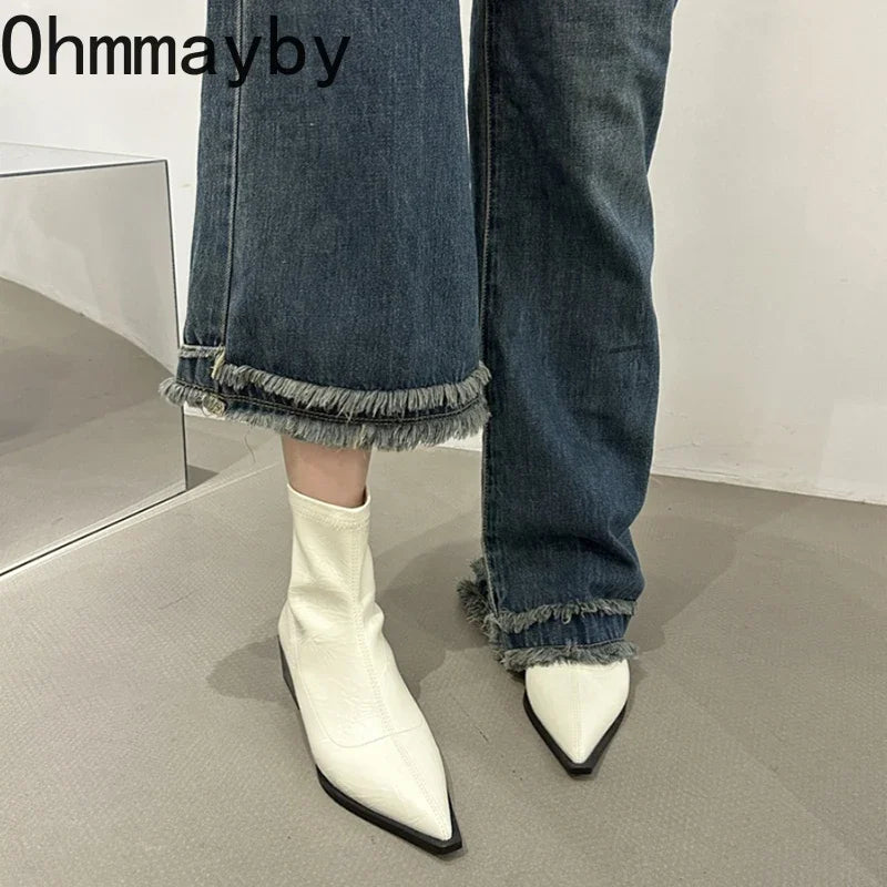 Autumn Women Ankle Boots Shoes Fashion Pointed Toe Ladies Short Boot Square Low Heel Casual Winter Women's Footwear