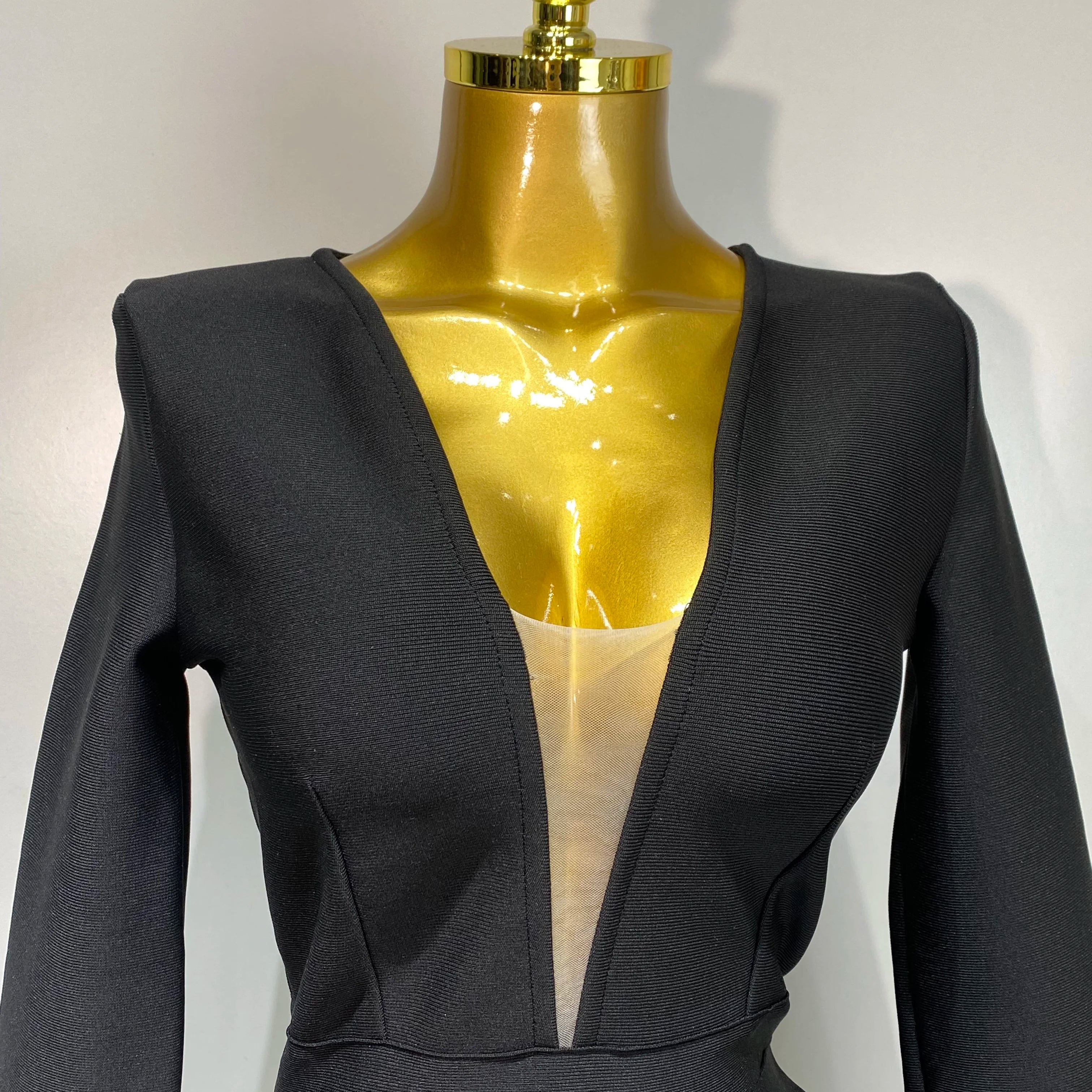 Women Fashion Sexy V Neck Long Sleeve Black Feather Mini Bodycon Bandage Dress Elegant Evening Club Birthday Party Dress