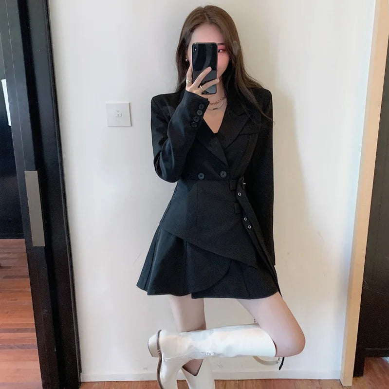 Spring Luxury diamond Suit Blazers Women medium long fashion suit skirt bow long sleeve suit Blazers Cool silver suit 20 colors 9891 Black