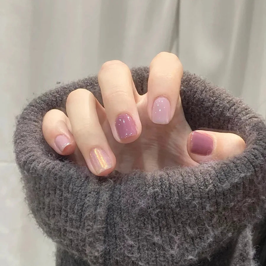 24pcs/set Short medium long fake nails colorful gradient Y2K sunset heart leopard print square ballet tips press on false nail