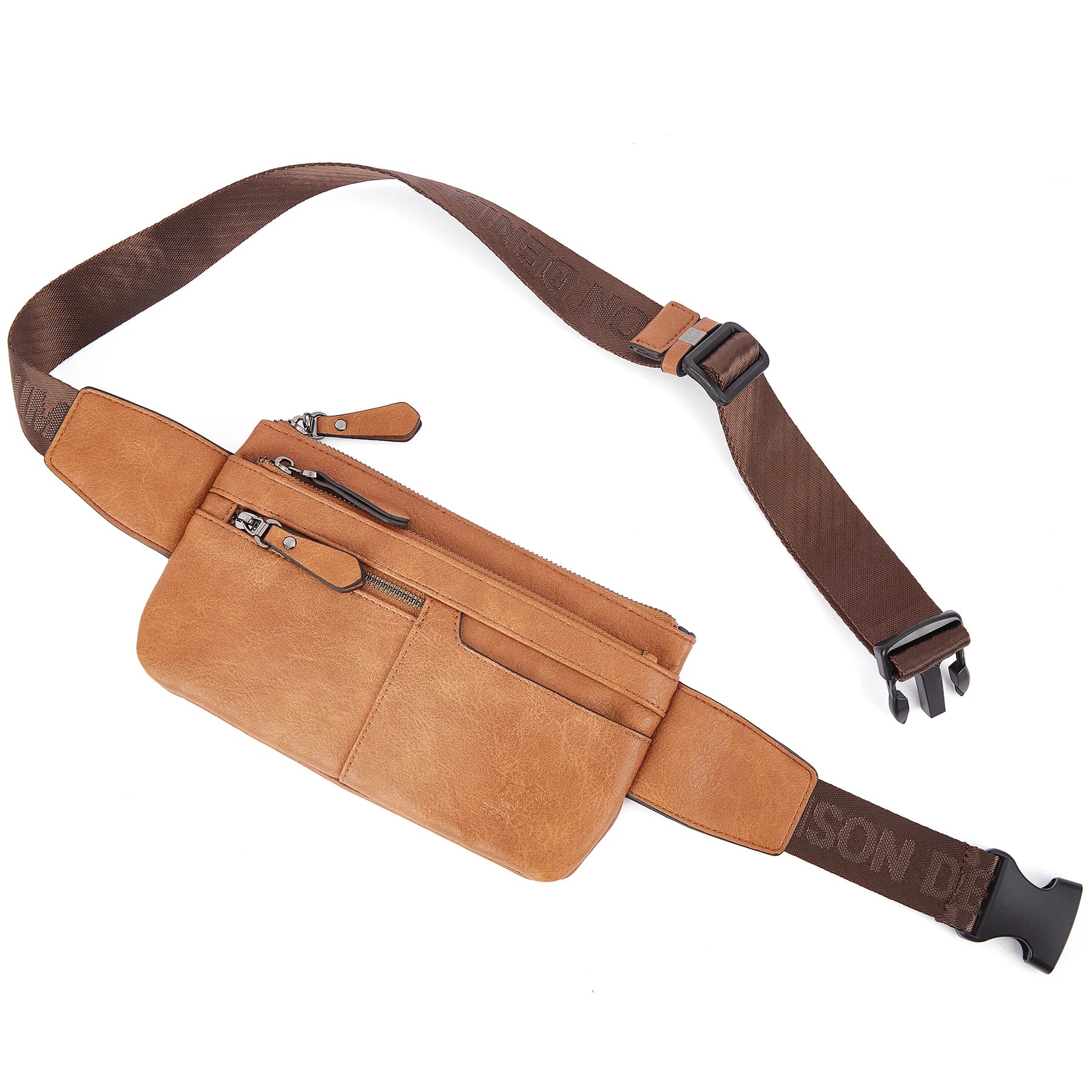 Leather Waist Bag Cell Phone Bags Men Women Travel Bag Retro Chest Purse Lightweight Casual Shoulder Bag Brown