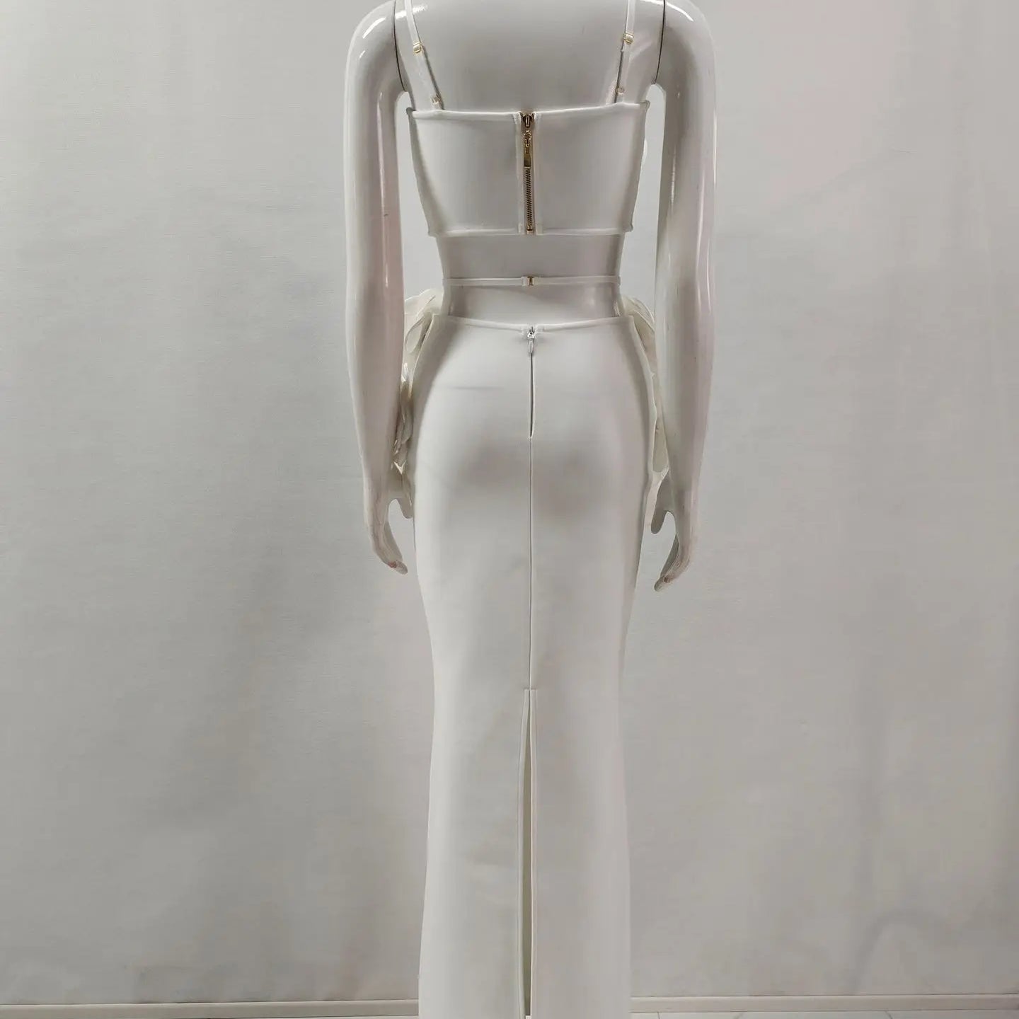 Black White Color Women Sexy Sleeveless V-Neck Bodycon 2 Pieces Bandage Long Dress Florals Celebrate Nightclub Party Outfit