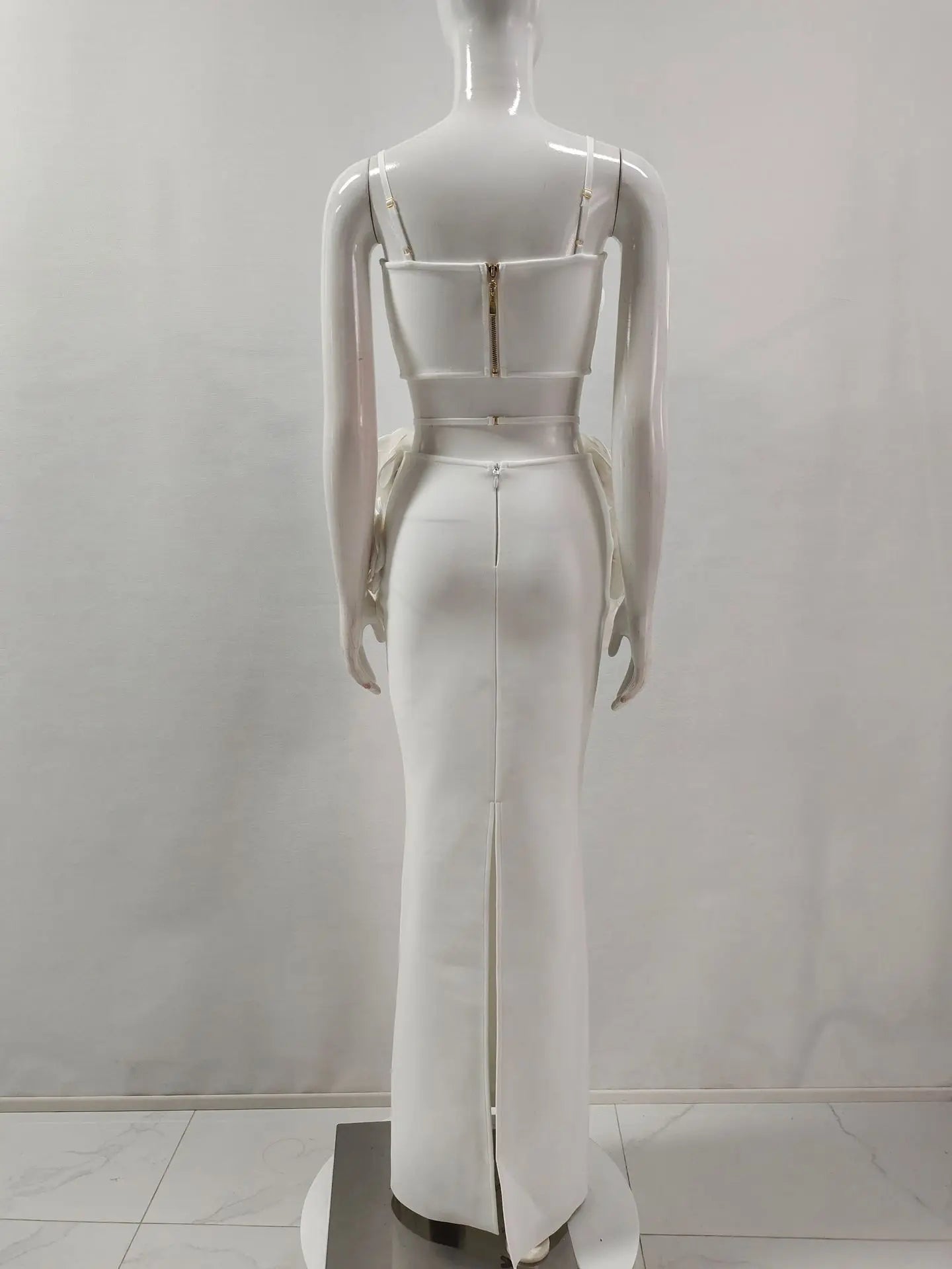 Black White Color Women Sexy Sleeveless V-Neck Bodycon 2 Pieces Bandage Long Dress Florals Celebrate Nightclub Party Outfit