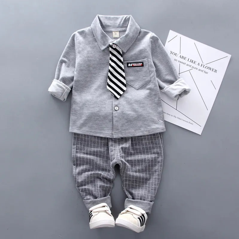 Kids Thinner Clothes Sets Spring Autumn Tracksuit Baby Boys Kid Long Sleeve Gentleman Suits Children T Shirt Pants Clothing Sets S1153-Gray