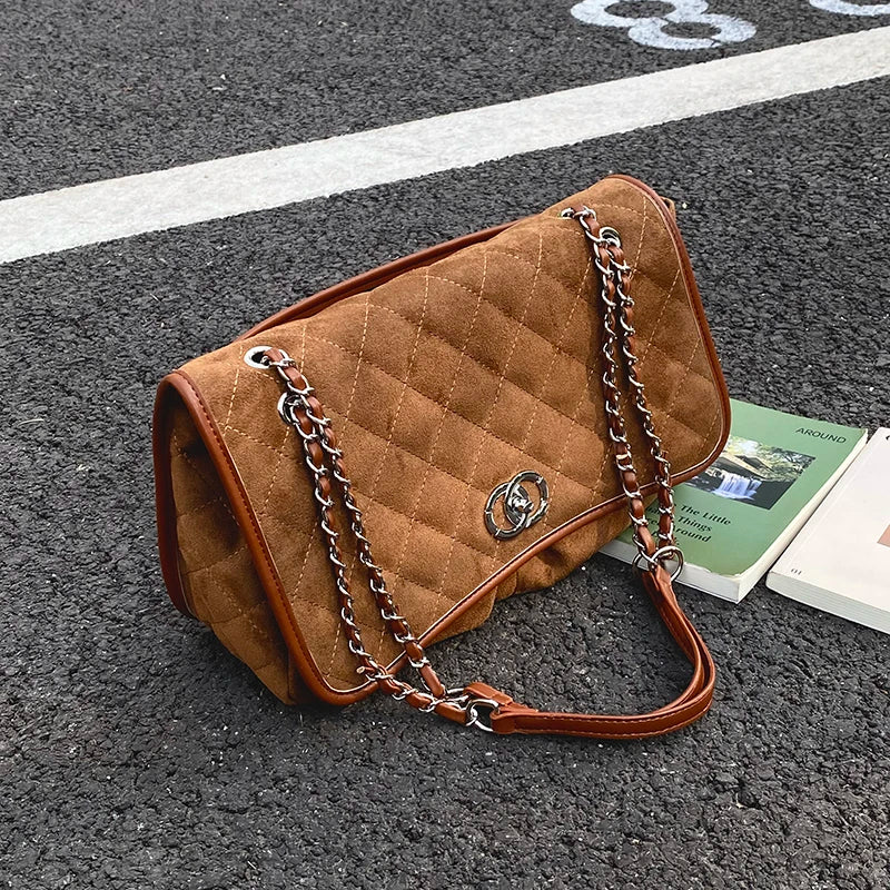 Retro Suede Leather Shoulder Bags for Women 2025 New Winter Underarm Bag Single Shoulder Crossbody Bag Fashion Handheld Bag